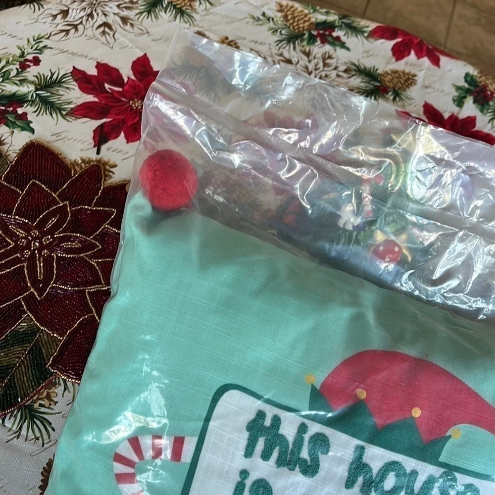 Brand New Christmas Throw Pillow “This Home is Run By Elves” 16” x 16” Square